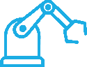 A blue robot arm is shown on a green background.