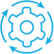 A blue gear with arrows around it.